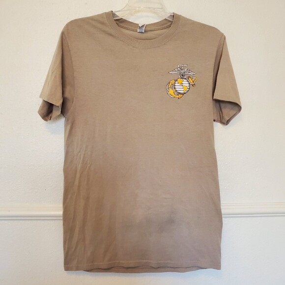 US Marine Corps T-Shirt Semper Fidelis Cream Front And Back Print Seal Size S - Picture 2 of 12